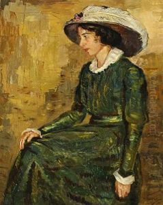 Portait Of A The Artist Wife Adele Peschke-koedt In A Green Dress by Matthias M. Peschcke-Koedt