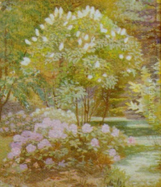 Haveeksterior, I Forgrunden En Rhododendronbusk - view 1