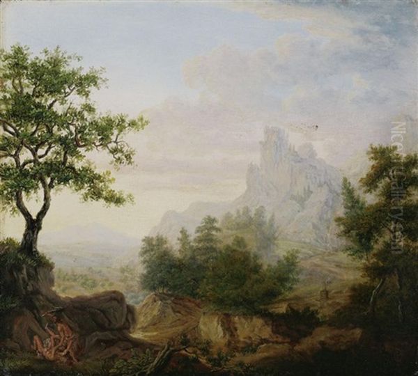 Weite Gebirgige Landschaft Mit Kain Und Abel - view 1