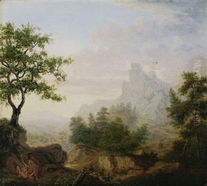 Weite Gebirgige Landschaft Mit Kain Und Abel