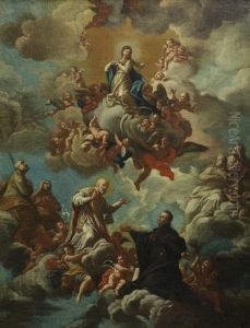 Saint Phillip Neri And Ignatius Loyola Before A Vision Of The Immaculate Conception by Girolamo Pesci