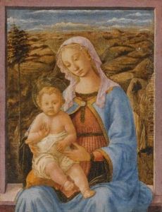 The Madonna And Child Seated On A Window Ledge, A Landscape Beyond The Madonna And Child Seated On A Window Ledge, A Landscape Beyond