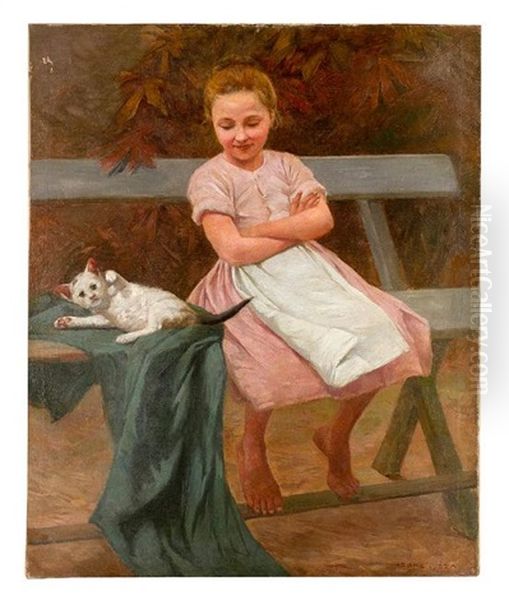 Girl With Cat Sitting On A Bench - view 1