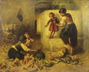Mother With Children Playing by Geza Peske
