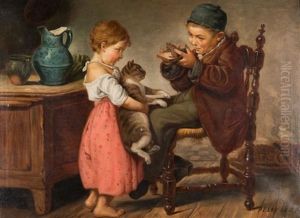 Enfants Jouant Au Chat Et A La Souris by Geza Peske