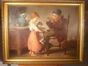 Deux Enfants Jouant Avec Un Chat Et Une Souris Deux Enfants Jouant Avec Un Chat Et Une Souris