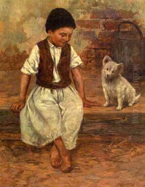 Young Boy With His Puppy - view 1