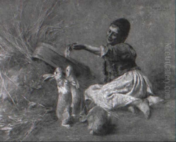 Boy Feeding Rabbits - view 1