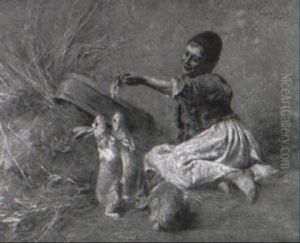 Boy Feeding Rabbits by Geza Peske
