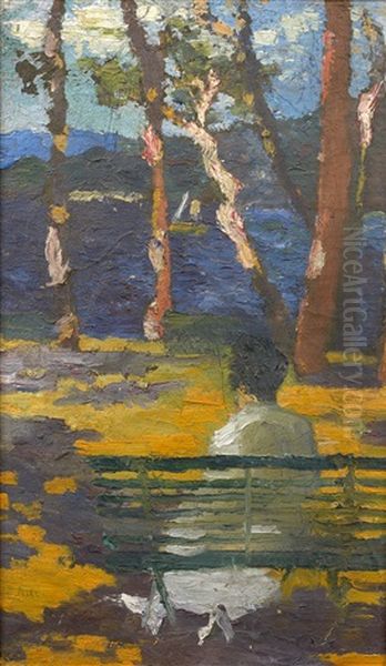 Jeune Femme Assise Au Bord Du Lac - view 1