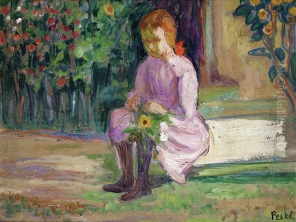 Girl With Flowers (recto), Landscape Sketch (verso) - view 1