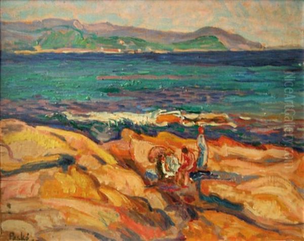 Baigneurs Sur Les Rochers En Bord De Mer - view 1