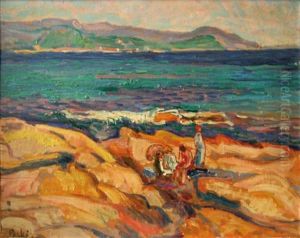Baigneurs Sur Les Rochers En Bord De Mer