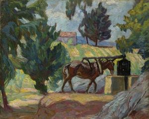 Landschaft Mit Esel Beim Brunnen by Jean Misceslas Peske