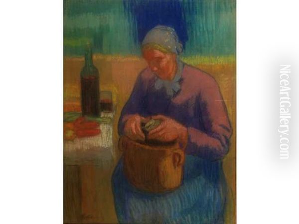 Paysanne Assise Epluchant Ses Legumes - view 1