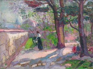 Madame Peske Et Ses Enfants Au Jardin by Jean Misceslas Peske