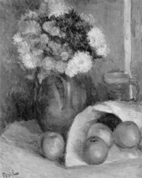 Blumenstrauss, Apfel Und Krug Auf Einem Tisch - view 1