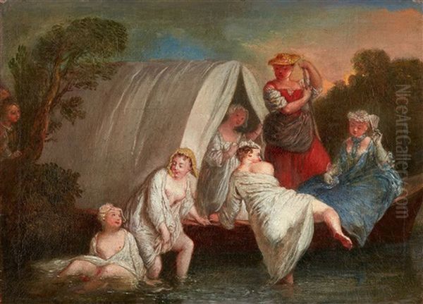 Ladies Bathing By A Covered Gondola - view 1