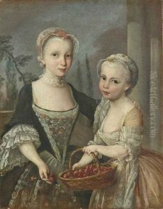 Deux Petites Filles Tenant Un Panier De Cerises by Antoine Pesne
