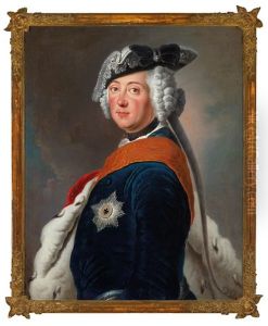 King Frederick Ii Of Prussia In A Blue Infantry Uniform With Ermine, Star, And Ribbon Of The Order Of The Black Eagle