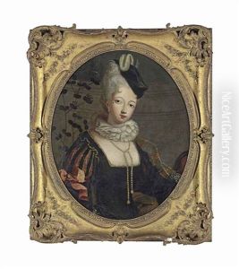 Portrait Of A Lady, Half-length, In A Black, Gold Trimmed Dress With Slashed Sleeves, A Ruff, A Pearl Necklace And A Hat