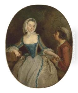 A Young Girl With A Birdcage, And A Young Boy Holding A Bird's Nest, In A Wooded Landscape by Antoine Pesne