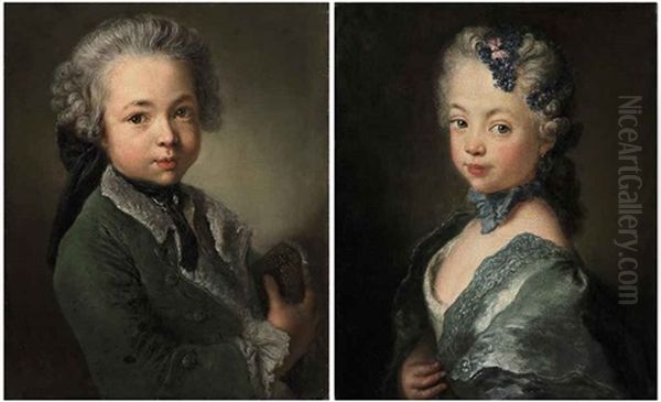 Portrait Of The Artist's Grandson In A Fur-lined Green Coat, Holding A Tricorne (+ Portrait Of The Artist's Grand-daughter In A White Dress; Pair) - view 1