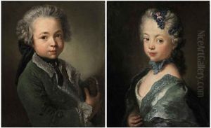 Portrait Of The Artist's Grandson In A Fur-lined Green Coat, Holding A Tricorne (+ Portrait Of The Artist's Grand-daughter In A White Dress; Pair) by Antoine Pesne
