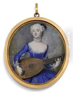 Eleonore Freifrau Von Keyserlingk, Nee Countess Of Schlieben-sanditten Playing A Lute by Antoine Pesne