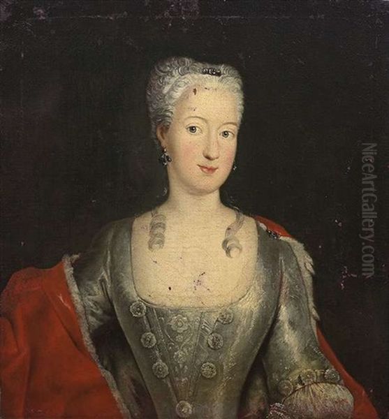 Erbprinzessin Wilhelmine Von Bayreuth, Prinzessin Von Preusen. Brustbild In Silbergrauem Atlaskleid Und Hermelinmantel - view 1