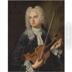 Portrait Of A Musician, Wearing A Blue Coat With A White Chemise, Tuning His Violin