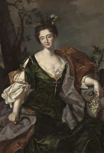 Portrait Of A Lady As Ceres, In Green Classical Dress And Brown Wrap, A Bunch Of Grapes In Her Left Hand, A Sickle In Her Right
