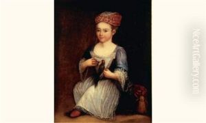Portrait De Fillette Tenant Un Perroquet by Antoine Pesne