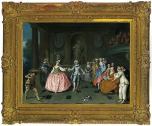 Le Bal Costume, Elegante Gesellschaft Mit Einem Tanzenden Paar