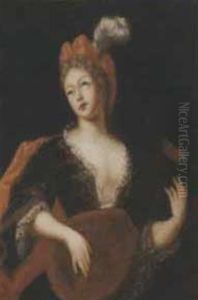 A Lady Playing A Lute by Antoine Pesne