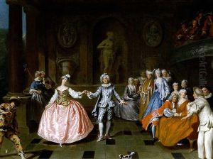 Le Bal Costume, Elegante Gesellschaft Mit Einem Tanzenden Paar