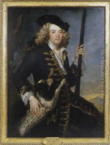 Portrait D'un Chasseur Avec Son Chien Aupres D'un Arbre