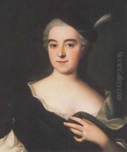 Portrait De Marie Nesles(?), Marquise De La Tourelle, Portant Une Robe Bleue Et Un Chapeau A Plume by Antoine Pesne