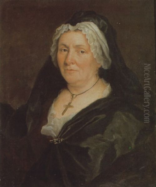 Portrait Of A Lady Wearing A Black Cloak And A White Cap - view 1