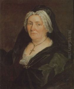 Portrait Of A Lady Wearing A Black Cloak And A White Cap by Antoine Pesne