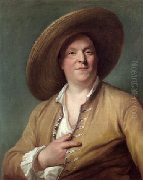 Portrait Of A Gentleman In A Yellow Jacket And Straw Hat - view 1