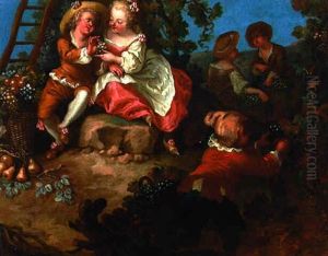 Children Picking Grapes - Autumn by Antoine Pesne