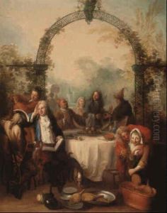 Elegant Figures At A Banquet In A Garden Setting by Antoine Pesne