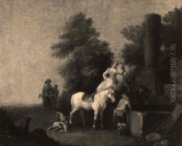 Falconers Halting At A Well - view 1