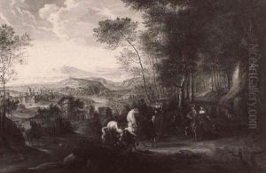 Paysage Vallone Avec Une Chasse Arretee Au Bord D'un Bois by Antoine Pesne