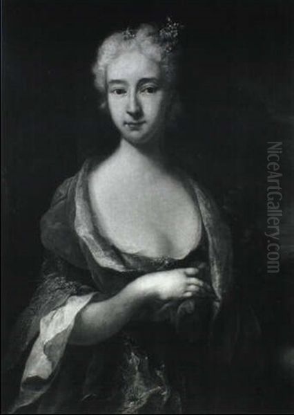 Portrait Of A Lady In A Blue Dress, Half-length - view 1