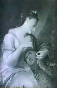Jeune Femme Percant L'oreille D'un Petit Serviteur by Antoine Pesne