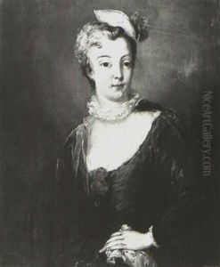 Portrait Of A Lady In Brown, Wearing A Yellow Hat by Antoine Pesne