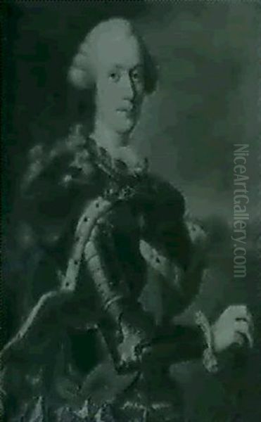 Portrait Of A Gentleman Said To Be Count Chevalier Standing Three-quarter Length In Armor Draped With A Blue Velvet - view 1