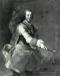 Portrait Of Charles-alexandre De Lorraine Wearing The Order Of The Golden Fleece And Holding A Marshall's Baton by Antoine Pesne